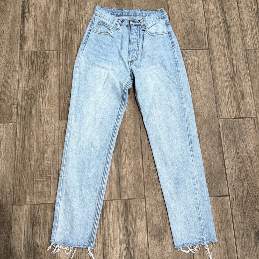 J. Galt Brandy Melville Light Blue High-Waisted Straight Raw Hem Jeans